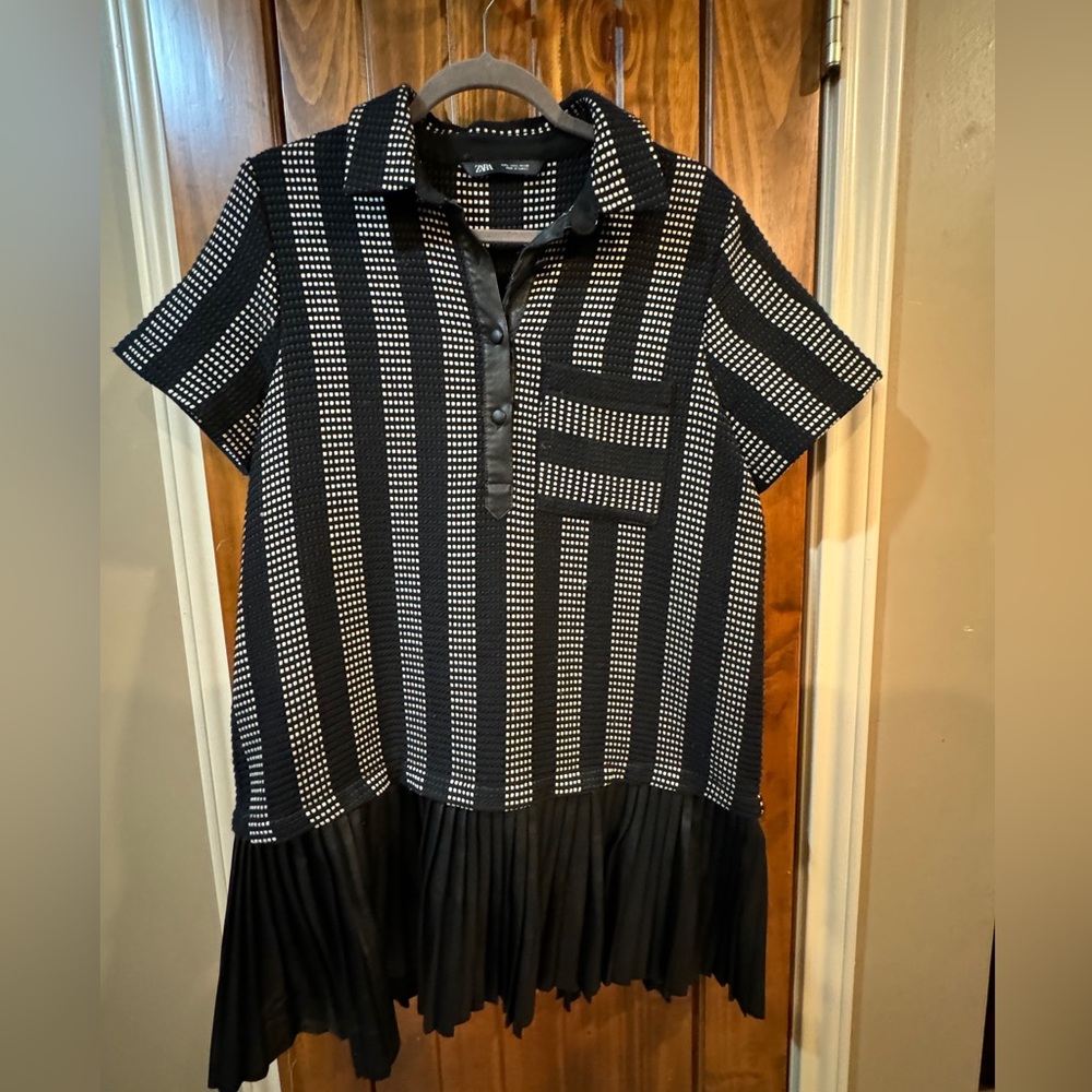 Zara Black Leather Preppy Dress